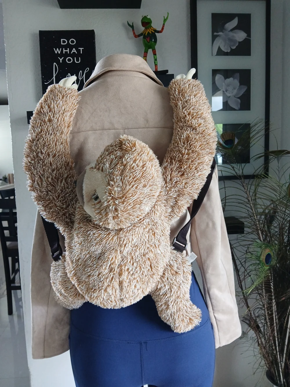Tan Plush Sloth Kids Carrying Backpack - Cozy Hands-Free Buddy